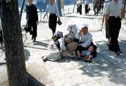 Refugees on a street in Pusan, South Korea