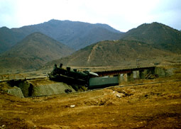 A wrecked and abandoned locomotive in central Korea