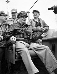 General Douglas MacArthur watches bombardment of Inchon