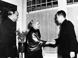 Red Chinese Premier Zhou Enlai receives Mme. Vijayalakshmi Pandit
