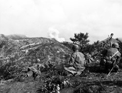 An artillery concentration beginning to land on a Chinese position